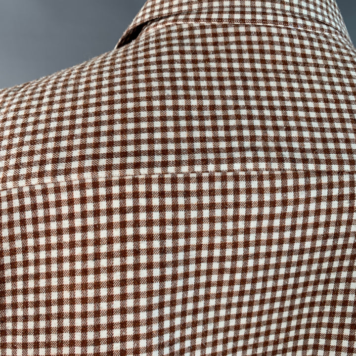 LORO PIANA Size L Brown White Gingham Cotton One Pocket Long Sleeve Shirt