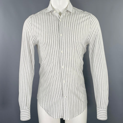 BRUNELLO CUCINELLI Size 36 White Grey Stripe Long Sleeve Shirt