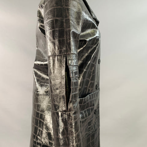 DUE G Size 6 Black Embossed Patent Leather Single Breasted Coat