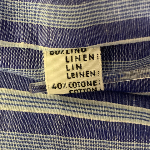 KITON Size L Blue White Stripe Linen Cotton Pointed Collar Long Sleeve Shirt