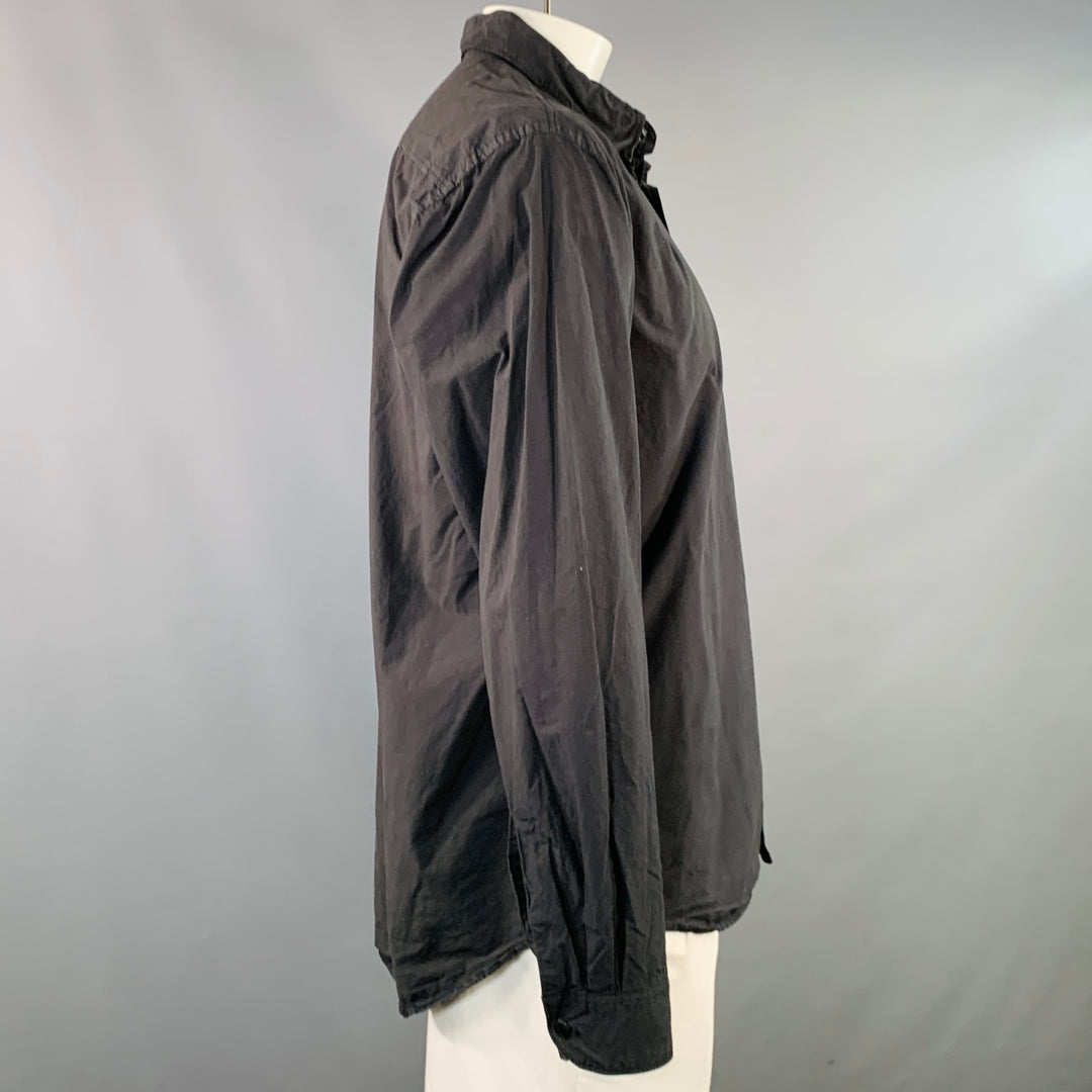 MERZ B. SCHWANEN Size XL Black Cotton One Pocket Long Sleeve Shirt