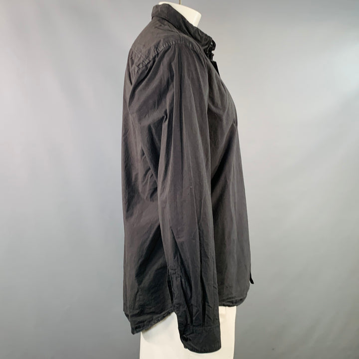 MERZ B. SCHWANEN Size XL Black Cotton One Pocket Long Sleeve Shirt