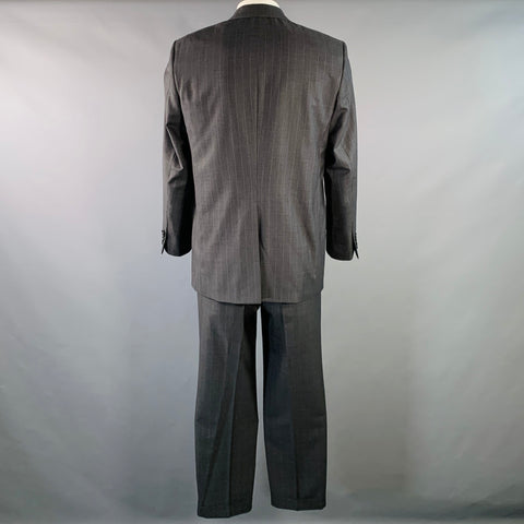 SOUTHWICK Size 42 Long Charcoal Purple Pinstripe Wool Notch Lapel Suit