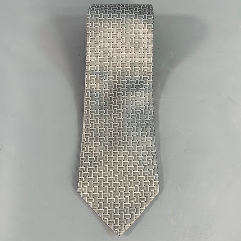 ERMENEGILDO ZEGNA Silver Black Woven Silk Tie