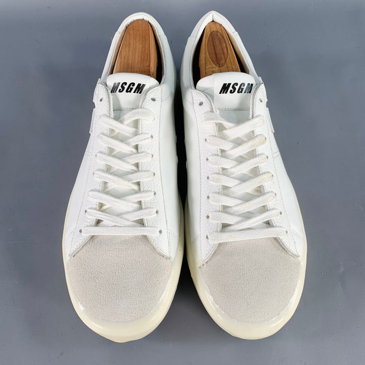 MSGM Size 8 White Leather Suede Trim Lace-Up Low Top Sneakers