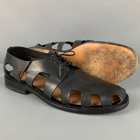 BOTTEGA VENETA Size 10 Black Leather Cutout Lace-Up Shoes