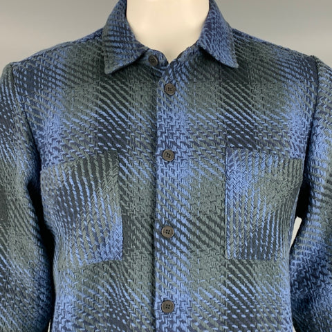 WAX Size L -Whiting Overshirt- Blue Grey Plaid Cotton Blend Button Down Jacket