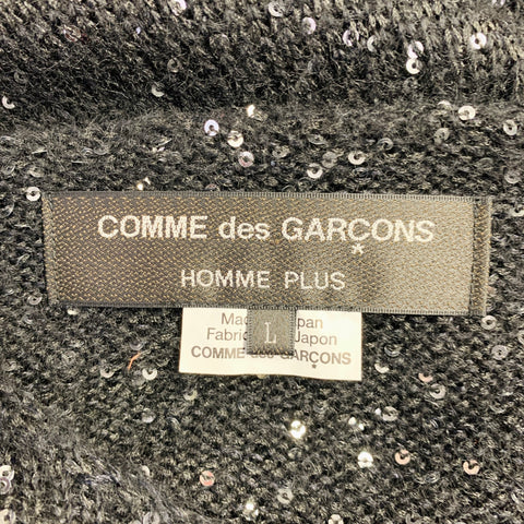COMME des GARCONS HOMME PLUS FW19 Runway Size L Black Sequined Crew Neck Long Sweater