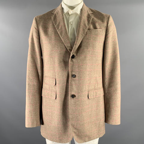 SID MASHBURN Size 44 Brown Pink Window Pane Wool Cotton Sport Coat