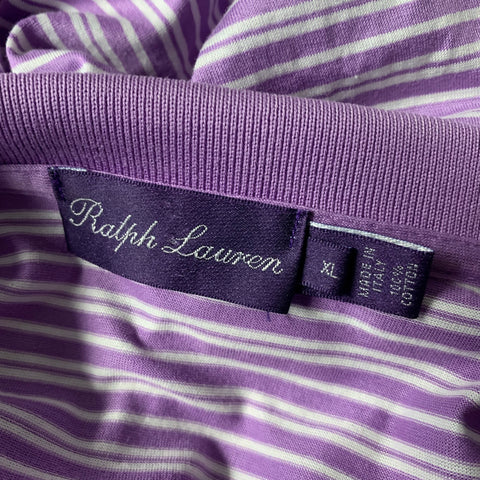 RALPH LAUREN Size XL Purple White Stripe Cotton Polo
