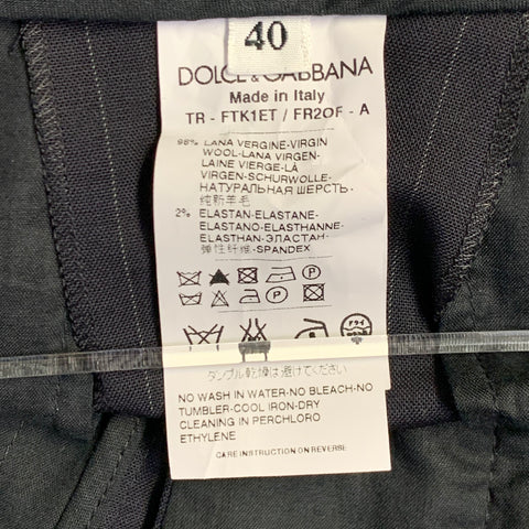 DOLCE & GABBANA Size 4 Navy Grey Virgin Wool Blend Pinstripe Dress Pants