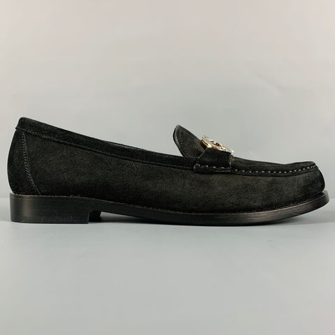 SALVATORE FERRAGAMO Talla 6.5 Mocasines planos de ante negro plateado dorado