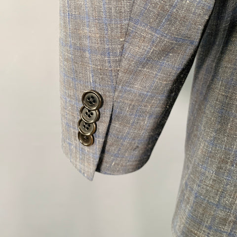 JOHN VARVATOS Size 42 Grey Blue Wool Linen Single Breasted Suit