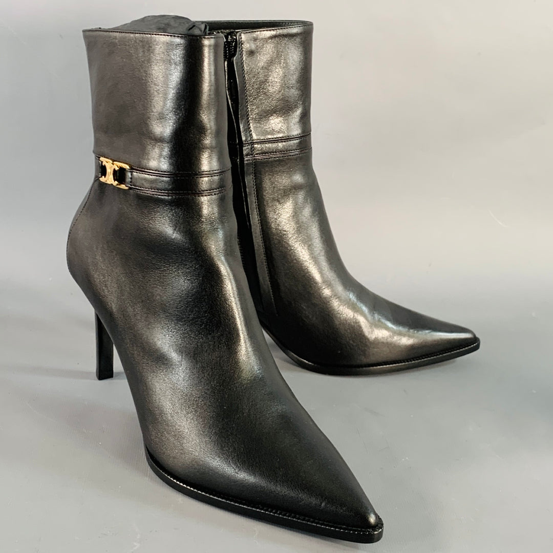 Celine Black Leather Pointed Toe Boots Celine Black Leather Buckle Detail Pointed Toe Booties Size  main image 2