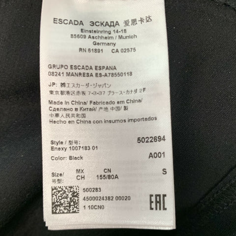 ESCADA Taille S Noir Or Viscose Polyester Découpé Manches Longues Robe Haut