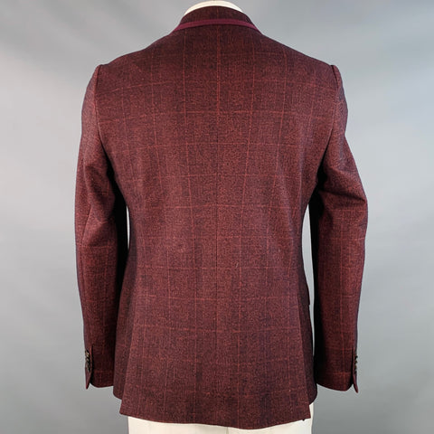ETRO Size 42 Red Black Glenplaid Wool Contrast Trim Notch Lapel Sport Coat