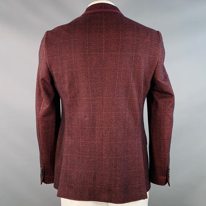 ETRO Size 42 Red Black Glenplaid Wool Contrast Trim Notch Lapel Sport Coat