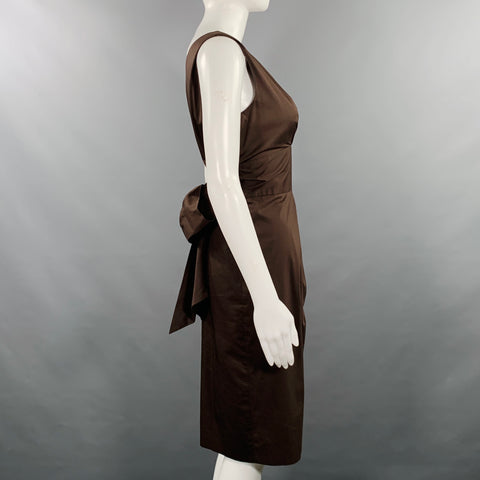 MAX MARA Size 6 Brown Cotton Blend Pleated Knee Length Cocktail Dress