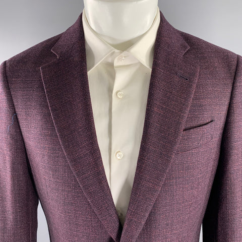 ARMANI COLLEZIONI Size 40 Purple Navy Heather Wool Notch Lapel Sport Coat
