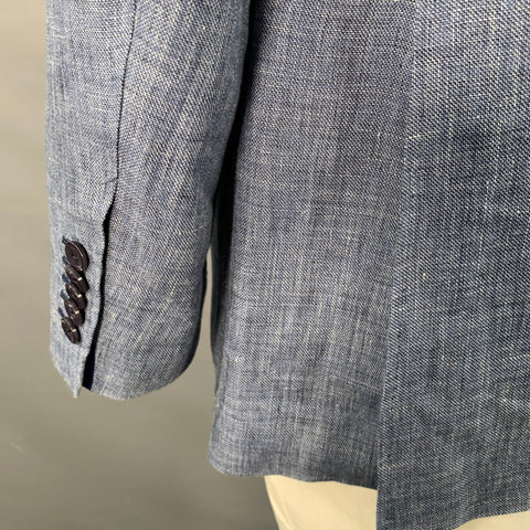 MARK POMERANTZ Size 44 Blue Linen Notch Lapel Sport Coat