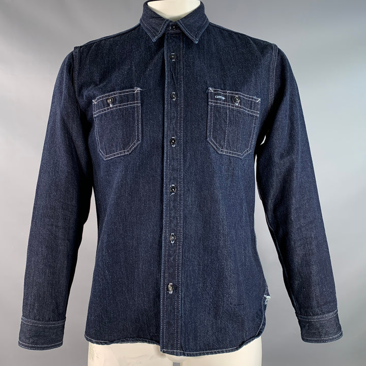 GUSTIN Size XXL Navy White Twill Cotton Trucker Jacket