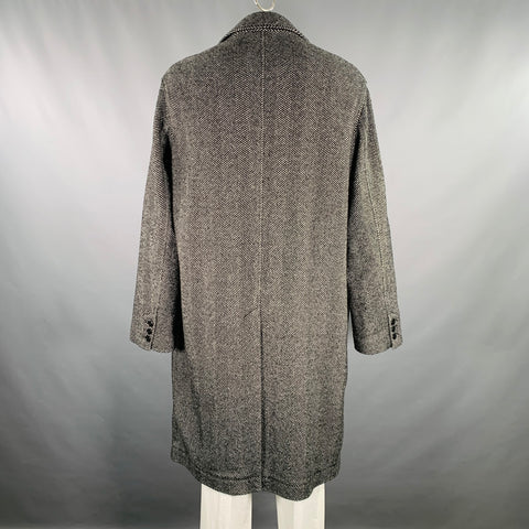 TED BAKER Size XXXL Black White Herringbone Wool Blend Coat