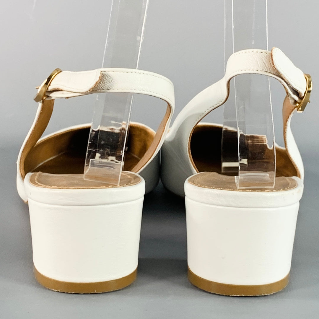 MANSUR GAVRIEL Size 10.5 White Leather Slingback Chunky Heel Pumps