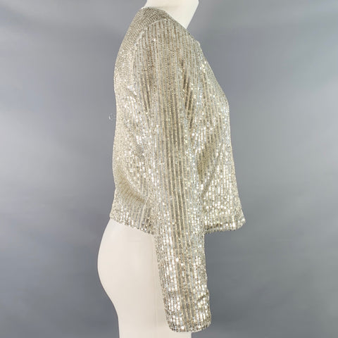 ALICE + OLIVIA Size S Silver Polyester Sequined Stripe Jacket Blazer