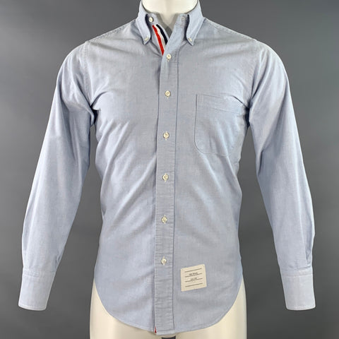 THOM BROWNE Size S Blue Oxford Cotton One Pocket Long Sleeve Shirt
