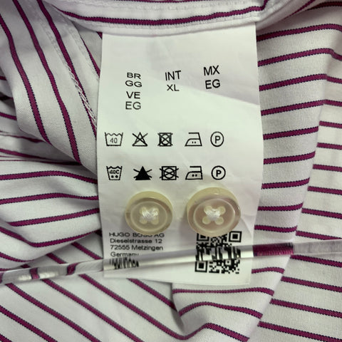 HUGO BOSS Size XL White Purple Stripe Cotton Long Sleeve Shirt