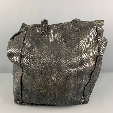 LE CUIR PERDU Black Gold Textured Leather Oversized Tote Handbag
