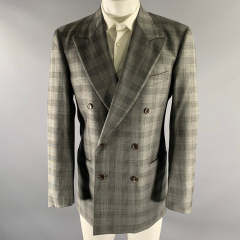 VALENTINO Size 38 Grey Black Glen Check Virgin Wool Peak Lapel Sport Coat
