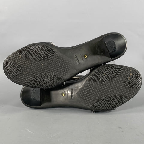 PRADA Size 8 Black Pink Nylon Mixed Materials Leather Trim Slip On Sandals