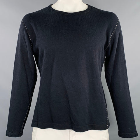 ISSEY MIYAKE Size L Black Taupe Contrast Stitch Cotton Crew Neck Pullover