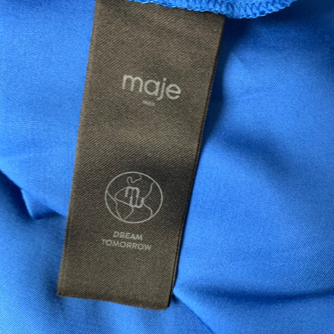 MAJE Size 4 Blue Viscose Pleated V Neck Long Dress