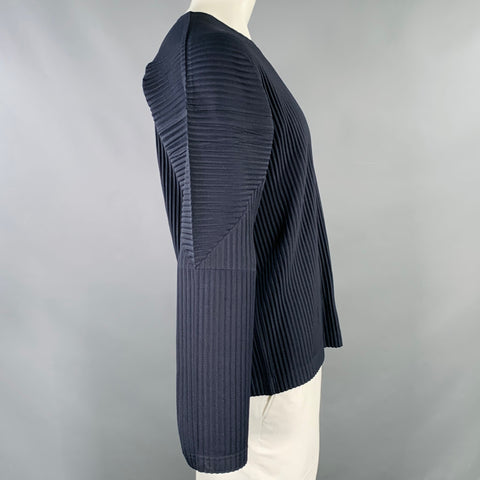 ISSEY MIYAKE HOMME PLISSE Size XL Navy Pleated Polyester Crew Neck Pullover