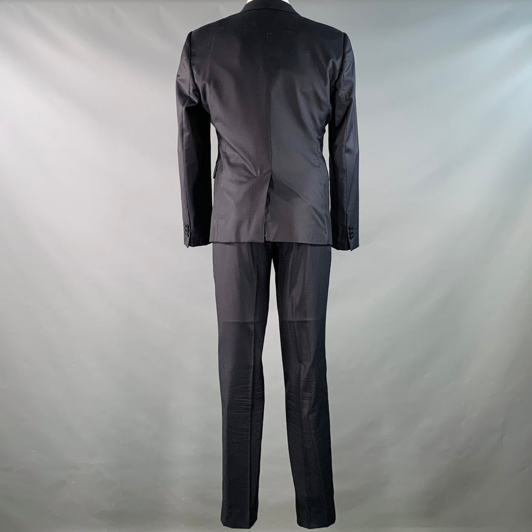 EMPORIO ARMANI Size 40 Navy Textured Wool Silk Single Breasted Notch Lapel Suit