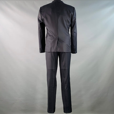 EMPORIO ARMANI Size 40 Navy Textured Wool Silk Single Breasted Notch Lapel Suit