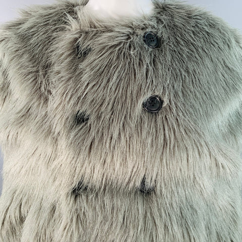 Y-3 Size M Grey Black Shaggy Faux Fur Double Breasted Cocoon Cape Vest