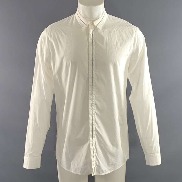 MAISON MARTIN MARGIELA Size S White Light Grey Cotton Long Sleeve Shirt