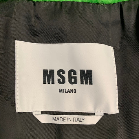 MSGM Size S Green Modacrylic Blend Textured Faux Fur Notch Lapel Coat