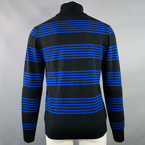 MR TURK Size M Black Navy Stripe Merino Wool Turtleneck Pullover