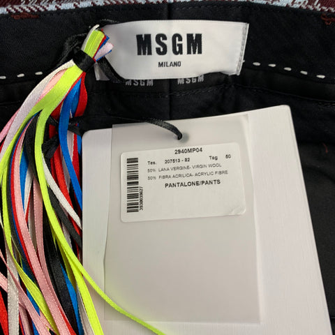MSGM Taille 34 Pantalon habillé à carreaux bordeaux et bleu en laine et acrylique à braguette boutonnée