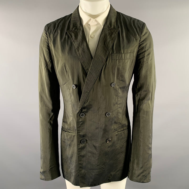 HAIDER ACKERMANN Size 38 Green Olive Pinstripe Viscose Blend Jacket