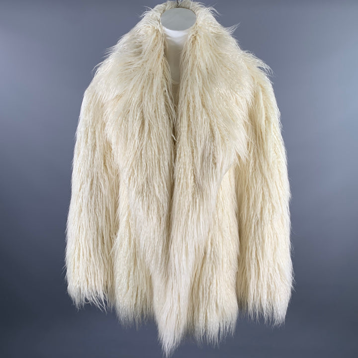 THE FRANKIE SHOP Size M/L Off White Modacrylic Blend Faux Fur Notch Lapel Coat