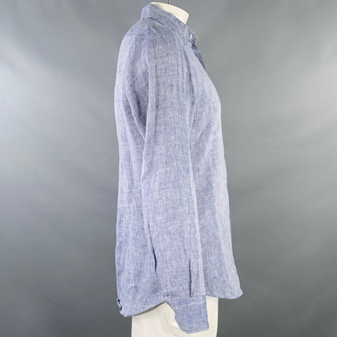 PAL ZILERI Taille L Chemise Manches Longues Lin Bleu Marine Blanc