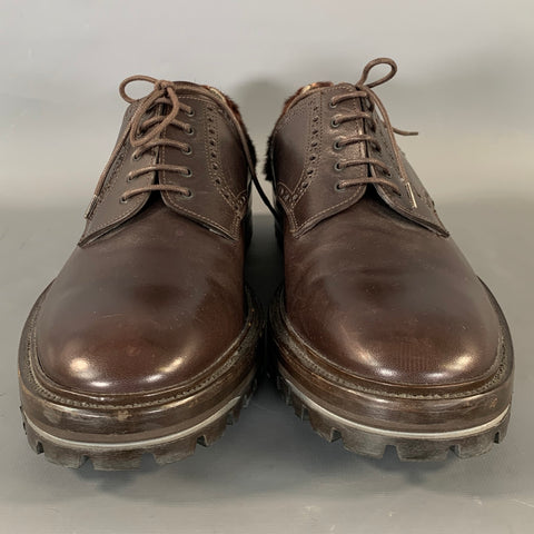 LANVIN Size 10.5 Brown Textured Leather Lace Up Lace Up Shoes