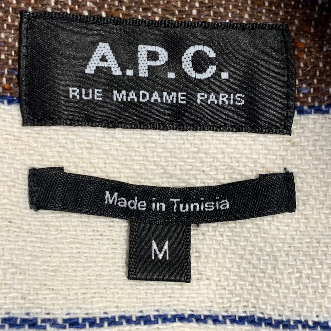 A.P.C. Size M Brown Navy Cream Stripe Cotton Blend One Pocket Long Sleeve Shirt