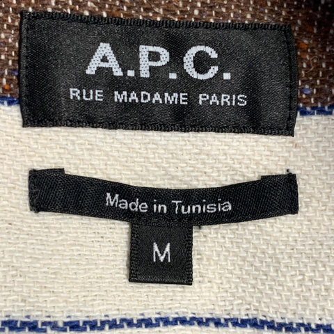 A.P.C. Size M Brown Navy Cream Stripe Cotton Blend One Pocket Long Sleeve Shirt