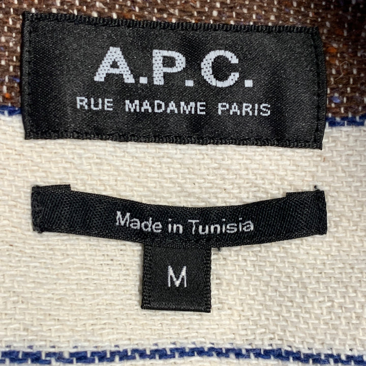 A.P.C. Size M Brown Navy Cream Stripe Cotton Blend One Pocket Long Sleeve Shirt